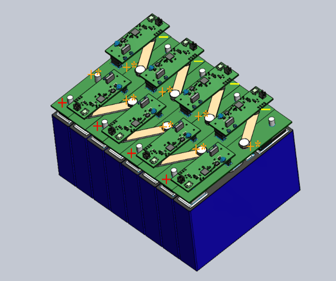 3D model of prismatic Smart Battery pack with terminals marked